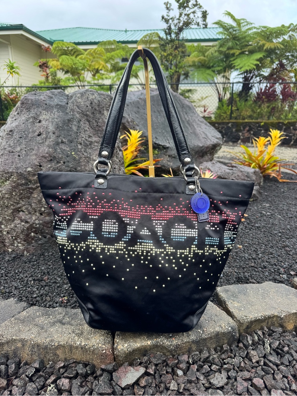 Coach Black Nylon Studded Tote Bag F17144 Y2K Shoulder Bag